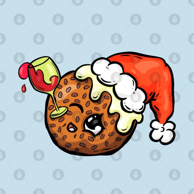 Christmas Pudding Drinking Cartoon Character Illustration by Squeeb Creative