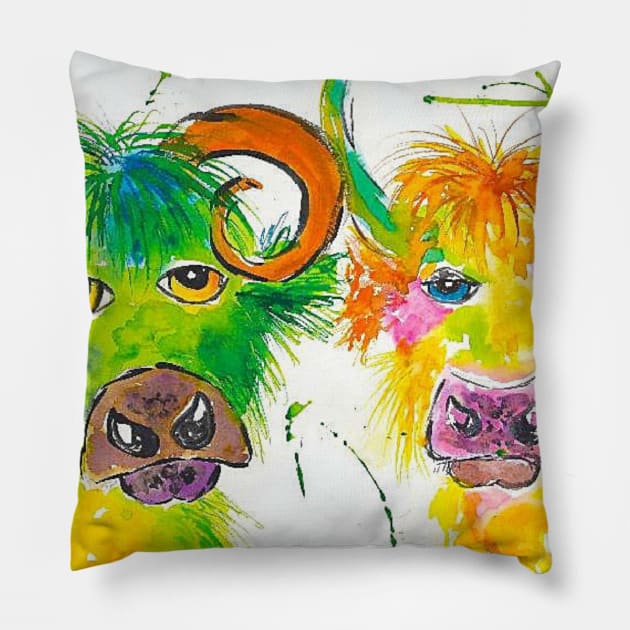 Quirky Colourful Bulls Pillow by Casimirasquirkyart