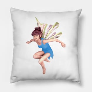Let's Play elf fairy faerie jumping in blue with butterfly wings Pillow