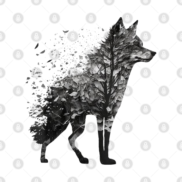 Wolf Tree Decay Drawing Animal Print Art Wolf by elmiragokoryan