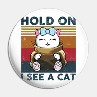 Hold On I See A Cat, Funny Cat Lovers Pin