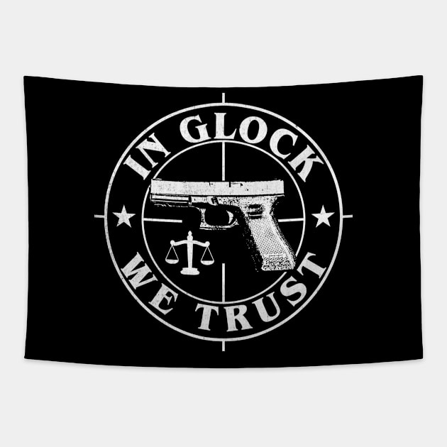 In Glock We Trust Tapestry by RadRetro