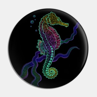 Colorful Abstract Seahorse With Seaweed And Bubbles Pin