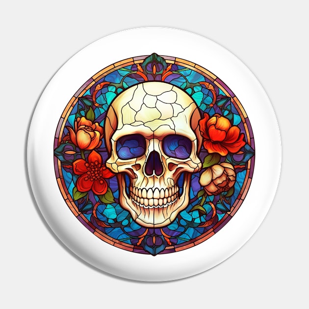 Stained Glass Floral Skull #4 Pin by Chromatic Fusion Studio