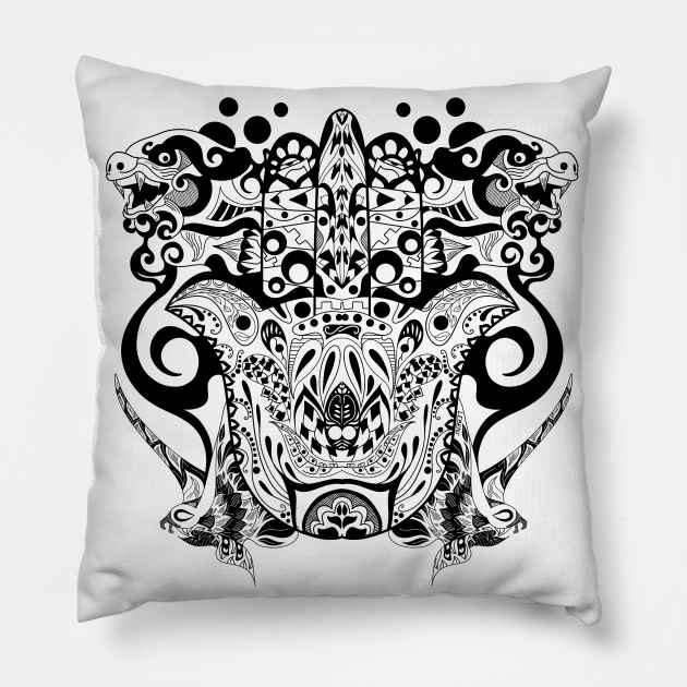 kaiju mandala zentangle pattern in ecopop beast Pillow by jorge_lebeau