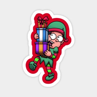 Female Christmas Elf Carrying Stack Of Christmas Presents Magnet