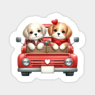 Valentine Dog Couple Sitting On Truck Magnet