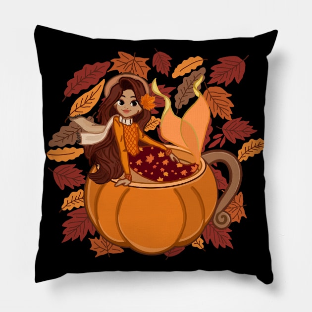 Fall Mermaid Pillow by Octopus Cafe