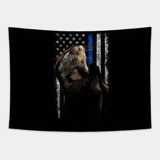 Urban Otter American USA Flag Tee for Fans of Aquatic Charm Tapestry