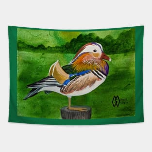 Mandarin duck in the marsh Tapestry