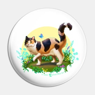 Fluffy Calico Cat with Butterfly Pin