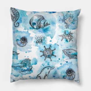 Watercolor cute whale and sea animal illustration Pillow