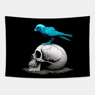 The Blue Bird Social Media is Dead to Me, No. 4 on a Dark Background Tapestry