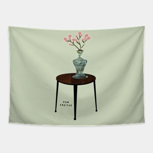 Vase on table with blooms : Tapestry