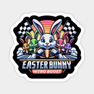 Easter Bunny Nitro Boost Cute Racing Bunnies Checkered Flag Race Track Happy Easter Rabbit Racer Magnet