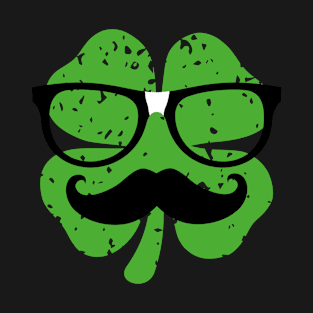 Funny St Patricks Day Nerdy Geek Shamrock Mustache T-Shirt