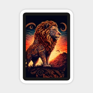 Lion and Mountain Sunset Scene Magnet