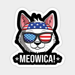 Meowica Cat American Flag Sunglasses Patriotic 4th Of July Magnet