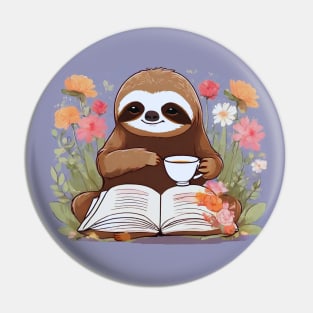 Sloth With Cup Of Tea And Book Pin