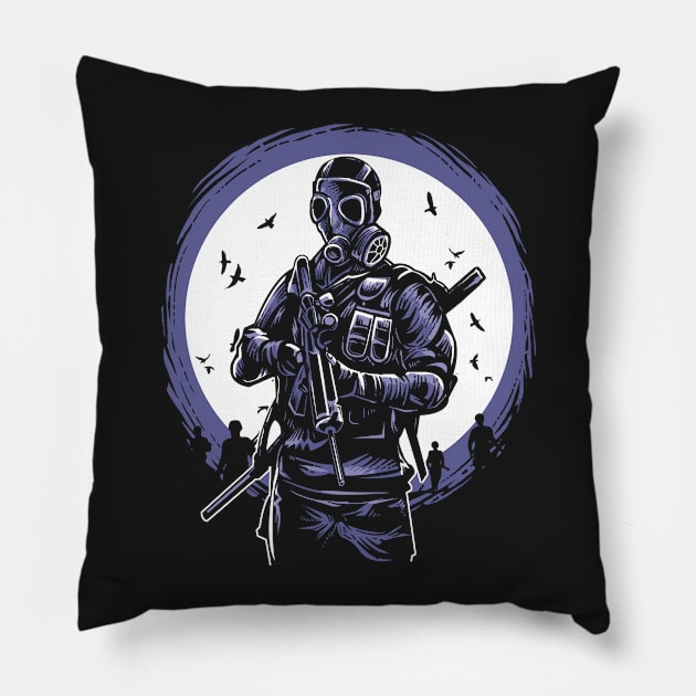 Gas Mask Pillow by Dark Planet Tees