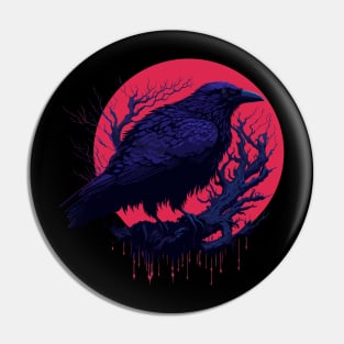 Raven Red Moon Gothic Halloween Night Design Pin