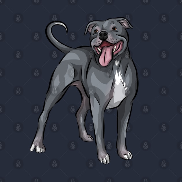 Cute Blue Staffordshire Bull Terrier Dog by Shirin Illustration