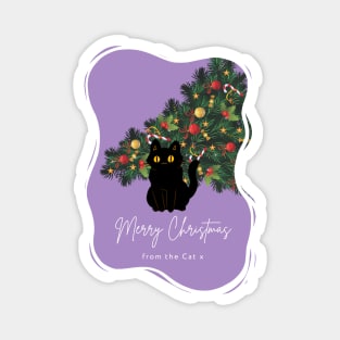 Merry Christmas From The Cat - Purple Christmas Aesthetic Magnet