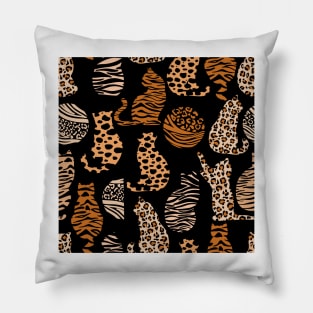 Silhouette of cats with textures of wild animals. Pillow