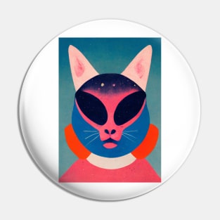 Alien Cat Retro Poster Vintage Art Cat Wall Blue Pink Illustration Pin