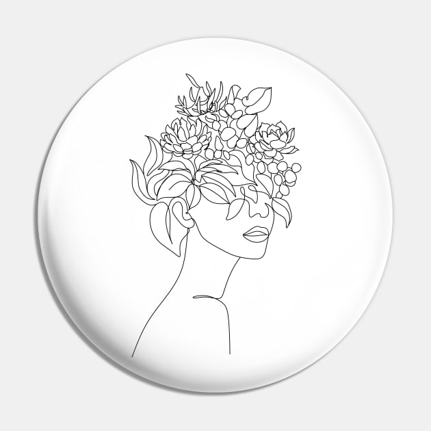 Plant Head Woman Pin by OneLinePrint