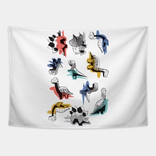 Geometric Dinos // print // non directional design white background multicoloured dinosaurs shadows Tapestry