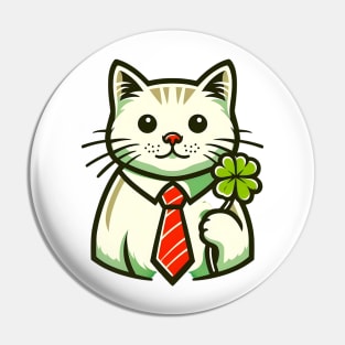 Cat Holding Shamrock for St Patricks Day Pin