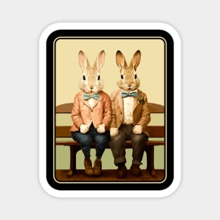 Rabbit Couple On Park Bench, Bunny Lovers Magnet