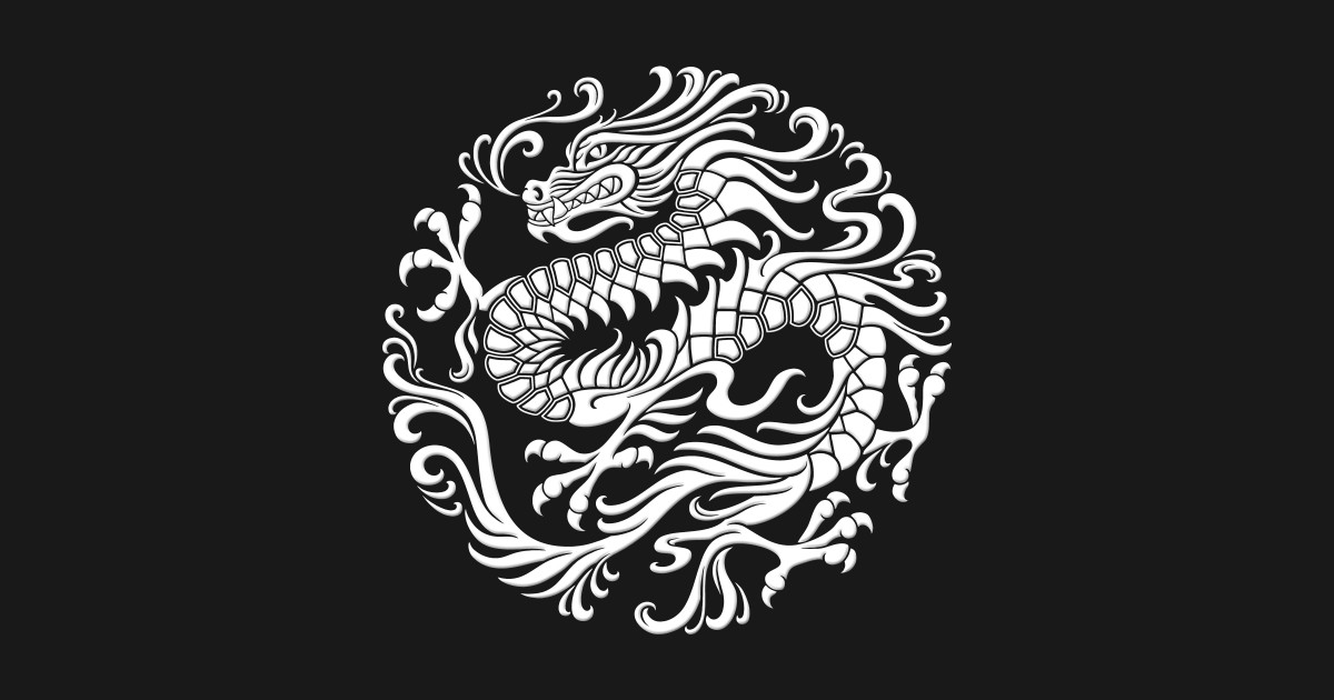 Traditional White Chinese Dragon Circle - Chinese Dragon - T-Shirt ...