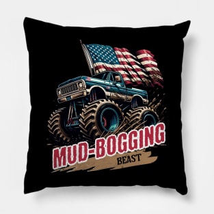 Mud-Bogging Beast USA Big Truck 4x4 American Flag Patriotic 4th Of July Off Road Mud Truck Pillow