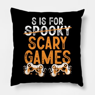 S Is For Spooky Scary Games Funny Halloween Day Gamer Pillow