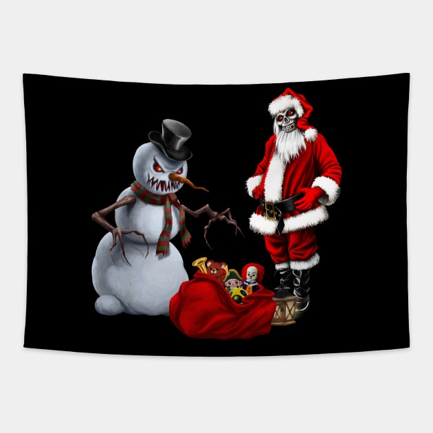 Dark christmas time with creepy Santa Claus and snowman Tapestry by Nicky2342