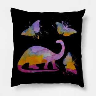 Long Neck Dinosaur, Sauropod, Brontosaurus, Dino, Art Butterflies Pillow