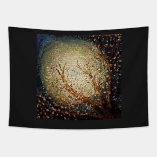 Moonlit Tree Branches Stain Glass Style Tapestry
