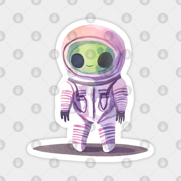 Cute Watercolor Alien in a Spacesuit Magnet by FarmOfCuties