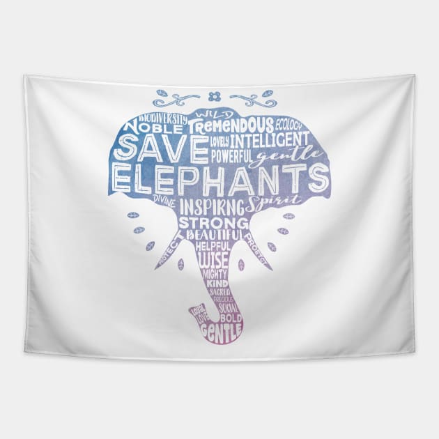 Save Elephants - Boho Watercolor Typography Tapestry by Jitterfly
