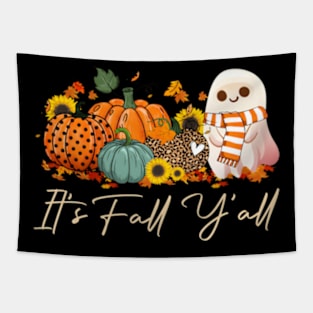 It'S Fall Y'All Boo Ghost Leopard Pumpkin Halloween Tapestry