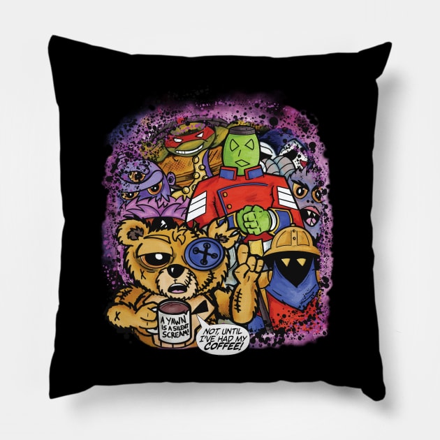 Mr. Button - Coffee First! Pillow by Alt World Studios