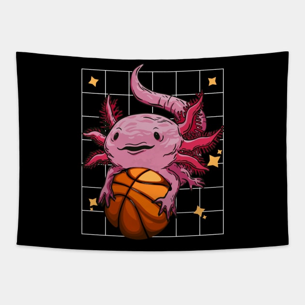 Axolotl Playing Basketball Sport, Basketball Axolotl Tapestry by PaulAksenov