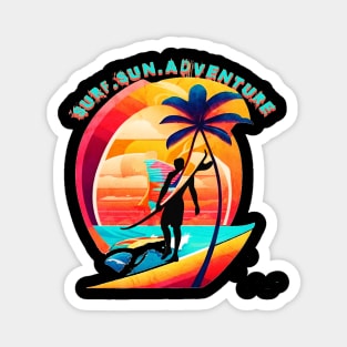 Surf Sun Adventure, Hello Summer Vintage Funny Surfer Riding Surf Surfing Lover Gifts Magnet