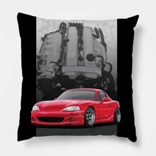 Mx5 / Miata nb illustration with engine backdrop Pillow