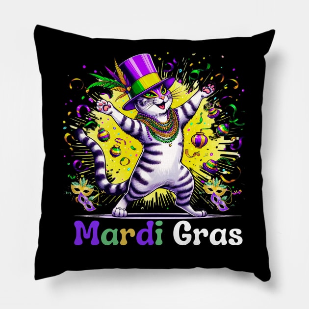 Cats Kitten Kitty Mardi Gras Festival Party Cat Lover Pillow by Figurely creative