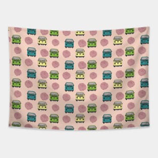 Girly Pink Aesthetic Van Pattern- Blue Car, Green Car, Yellow Car Tapestry