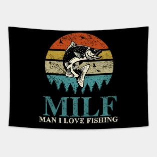 MILF-Man I Love Fishing Retro Vintage Sunset Funny Fishing Distressed Design Tapestry