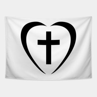 Cross Third Culture Series (Heart) (Black) Tapestry